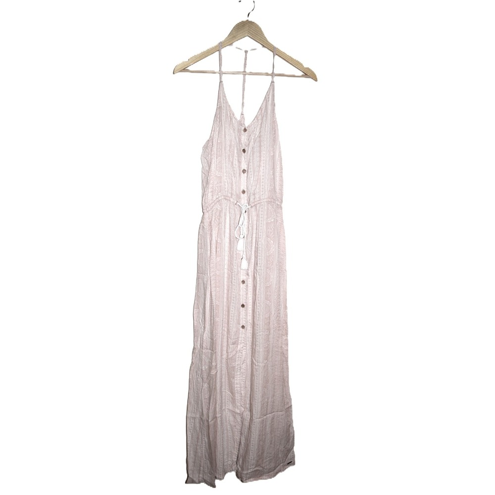 Roxy Maxi Dress Womens Small Pink Good T-Back Boho Tribal Print Button Front